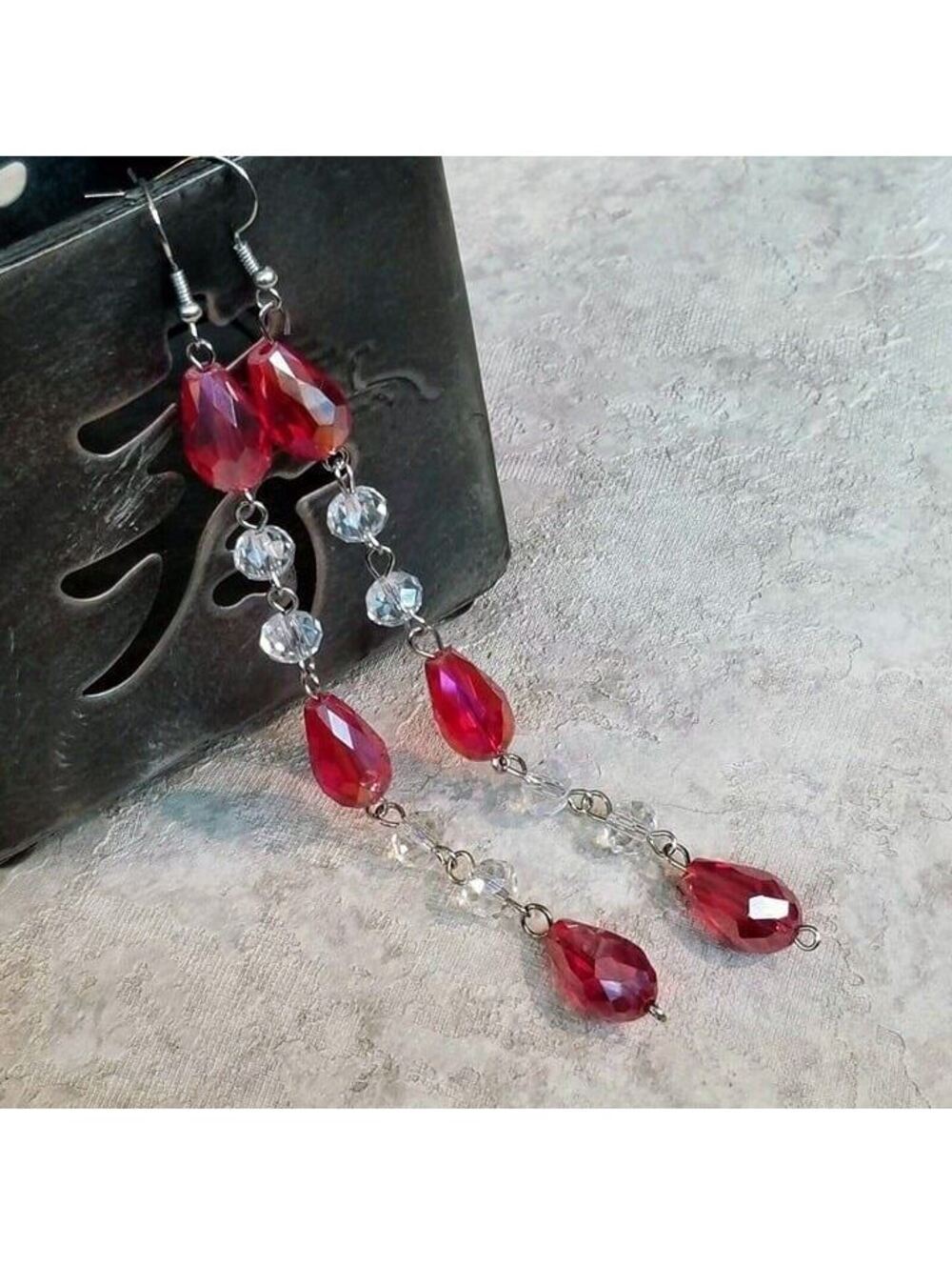 Retro Faceted Cut Crystal Red Clear Beads 5\